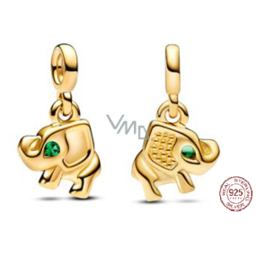 Charm Srebrny 925 Słonia - Mini Medalion z królewskozielonym kryształem, zawieszka na bransoletkę Charm Srebrny 925 Słonia - Mini Medalion z królewskozielonym kryształem, zawieszka na bransoletkę