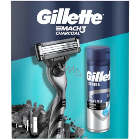 Gillette Mach3 maszynka do golenia + 1 wymienna głowica + żel do golenia z węglem drzewnym 200 ml, zestaw kosmetyków dla mężczyzn