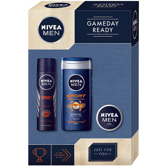 Nivea Men Gameday Sport sprchový gel pro muže 250 ml + antiperspirant sprej pro muže 150 ml + Creme krém 30 ml, kosmetická sada