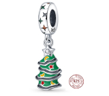Charm Srebrny 925 Zielona Choinka, Ozdobiony, Zawieszka na Bransoletkę Święta