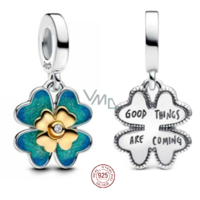 Charm Sterlingové stříbro 925 Čtyřlístek, korálek na náramek štěstí - dobré věci přichází Charm Sterlingové stříbro 925 Čtyřlístek, korálek na náramek štěstí - dobré věci přichází