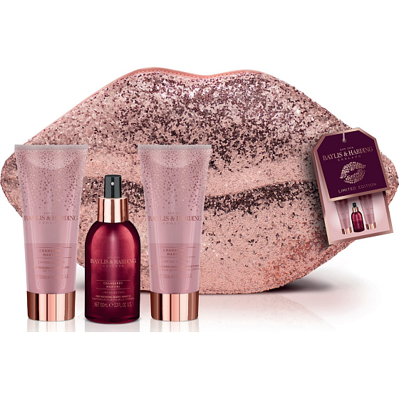 Baylis & Harding Brusinkové Martini tělový sprej 100 ml + sprchový gel 100 ml + tělové mléko 100 ml + večerní psaníčko, kosmetická sada