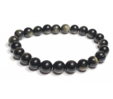 Obsydian złoty naszyjnik elastyczny naturalny kamień, kuleczka 8 mm / 16 - 17 cm, kamień ochronny
