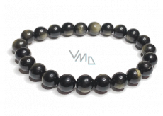 Obsydian złoty naszyjnik elastyczny naturalny kamień, kuleczka 8 mm / 16 - 17 cm, kamień ochronny