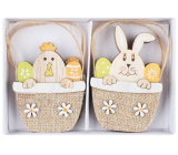 Królik drewniany ze świnką i króliczkiem do zawieszenia 8,5 cm 4 sztuki w pudełku