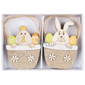 Królik drewniany ze świnką i króliczkiem do zawieszenia 8,5 cm 4 sztuki w pudełku