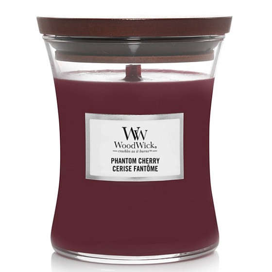 WoodWick Phantom Cherry - Przezroczysta truskawka zapachowa świeca z drewnianym knotem i wieczkiem szkło średnie 275 g