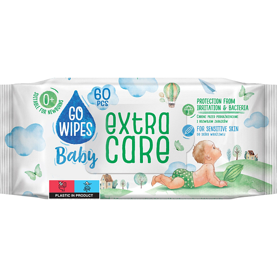 Go Wipes Baby Extra Care nawilżane chusteczki dla dzieci, 60 sztuk