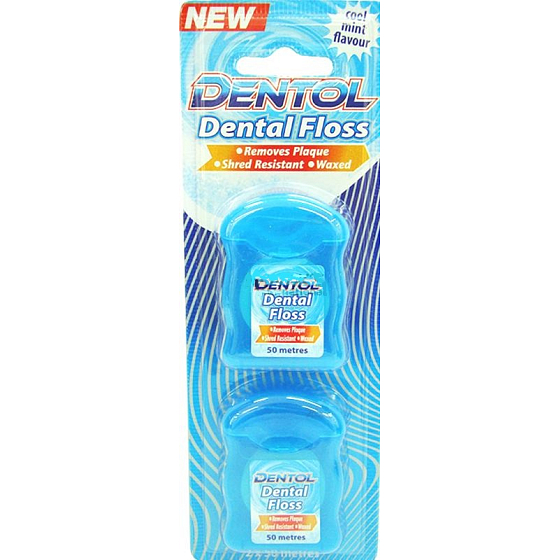 Dentol Dental Floss Cool Mint dentální voskovaná nit 2 x 50 metrů