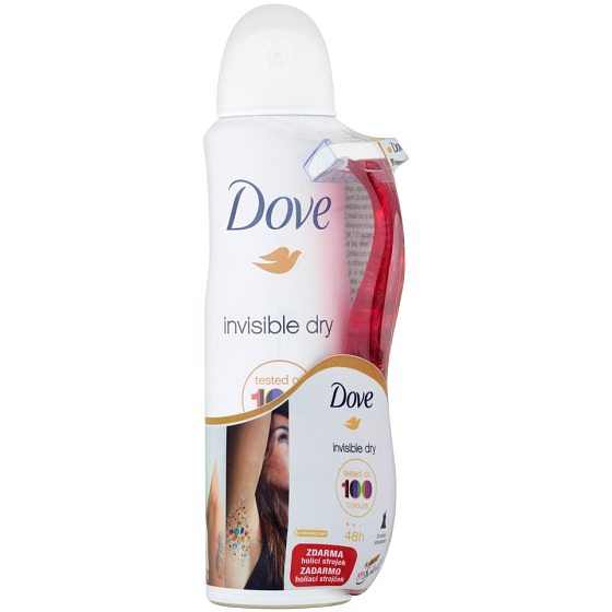 Dove Invisible Dry antiperspirant sprej pro ženy 150 ml + holicí strojek se 3 břity, duopack