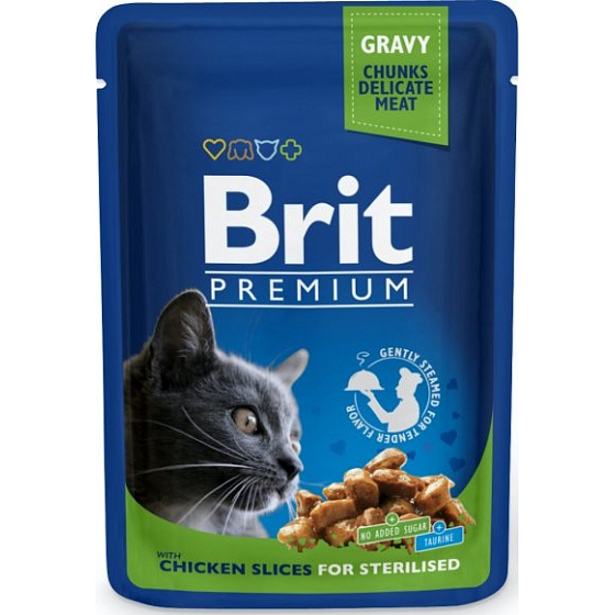 Brit Premium Kuřecí kousky pro kastrované kočky kompletní krmivo kapsička 100 g