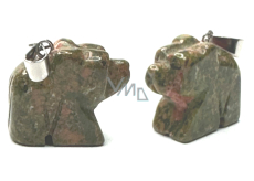 Unakit Niedźwiedź wisiorek naturalny kamień, ręcznie szlifowana figurka 1,8 x 2,5 x 8 mm, kamień osobistego wzrostu i wizji