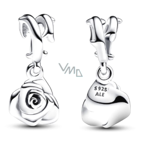 Charm Srebrna 925 Róża w kwiecie, wisiorek na bransoletkę przyroda