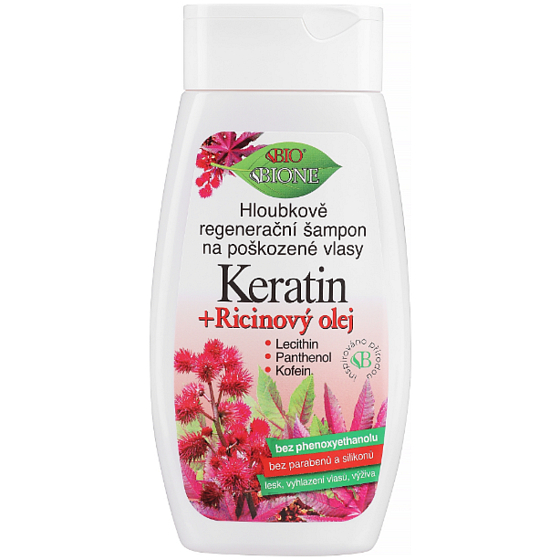 Bione Cosmetics + Ricinový olej šampon hloubkově regenerační na poškozené vlasy 260 ml