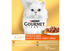 Purina Gourmet Gold dla kotów, kaczka z oliwkami, pstrąg z warzywami, królik z marchewką, cielęcina, 8x85 g