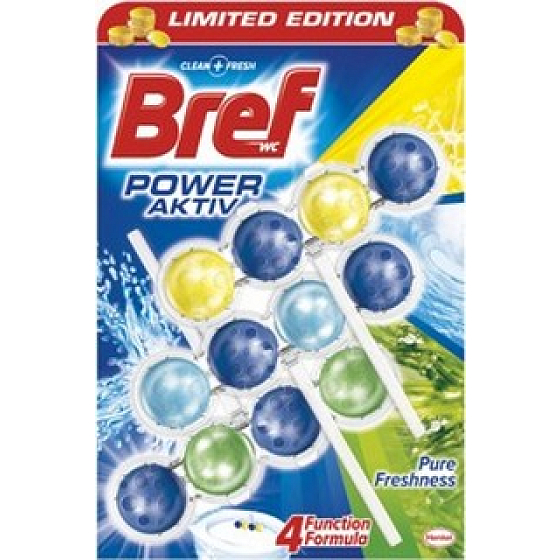 Bref Power Aktiv 4 Formula Pure Freshness WC blok pro hygienickou čistotu a svěžest Vaší toalety, zbarvuje vodu 3 x 50 g