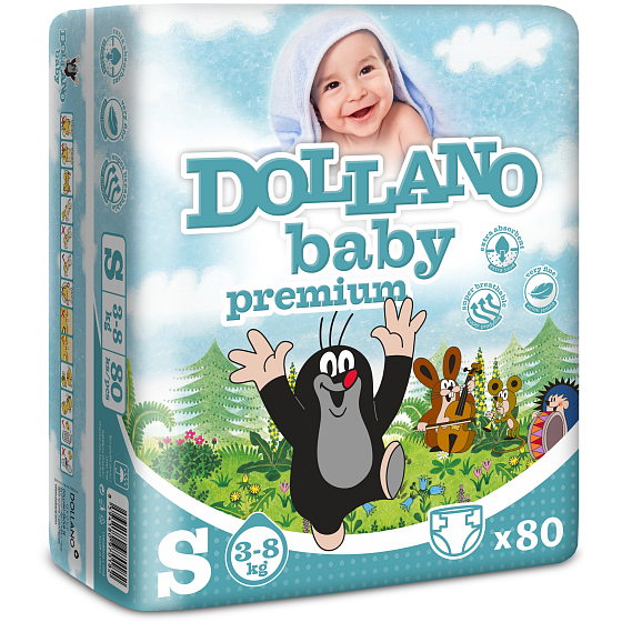 Dollano Baby Krtečkovy plenky Premium S 3-8 kg plenkové kalhotky 80 kusů