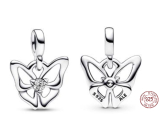 Charm Srebrna 925 Motyl - Mini Medalion z czarnej cyrkonii, zawieszka na ramkę zwierzęcia