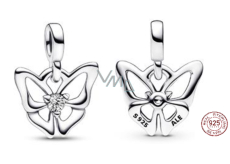 Charm Srebrna 925 Motyl - Mini Medalion z czarnej cyrkonii, zawieszka na ramkę zwierzęcia