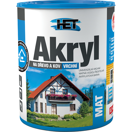 Het Akryl Mat uniwersalna farba do drewna i metalu, 0100 biała, 700 g