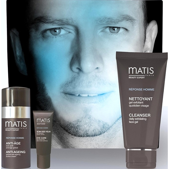 Matis Paris Pour Homme Réponse Anti-Age Active Cream 50 ml + Eye Reviving Gel 15 ml + Daily Exfoliating Face Gel 50 ml, kosmetická sada