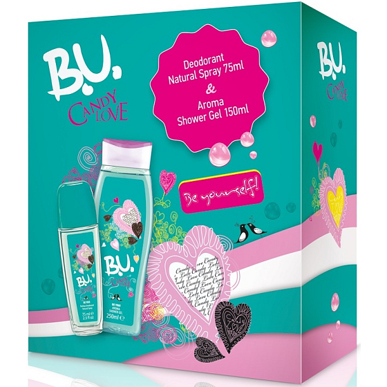 B.U. Candy Love parfémovaný deodorant sklo pro ženy 75 ml + sprchový gel 250 ml, dárková sada pro ženy