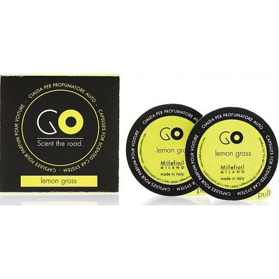 Millefiori Milano Go Lemon Grass - Citronová tráva vůně do auta náhradní náplň, voní až 2 měsíce 2 x 13 g