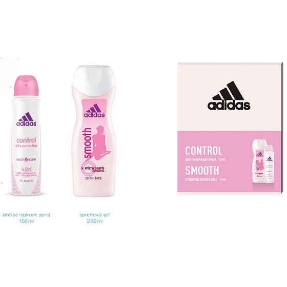 Adidas Control Smooth antiperspirant deodorant sprej pro ženy 150 ml + sprchový gel 250 ml, kosmetická sada