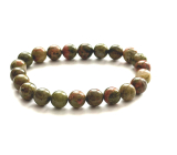 Naramęka Unakit elastyczny naturalny kamień, kuleczka 8 mm / 16 - 17 cm, kamień osobistego wzrostu i wizji, wyciszenia