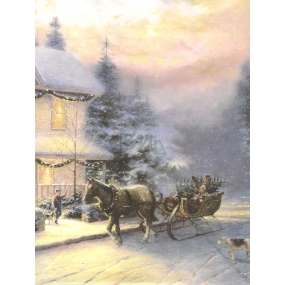 Nekupto Dárková kraftová taška 29 x 22 x 10 cm Modrá dům, kočár, stromy