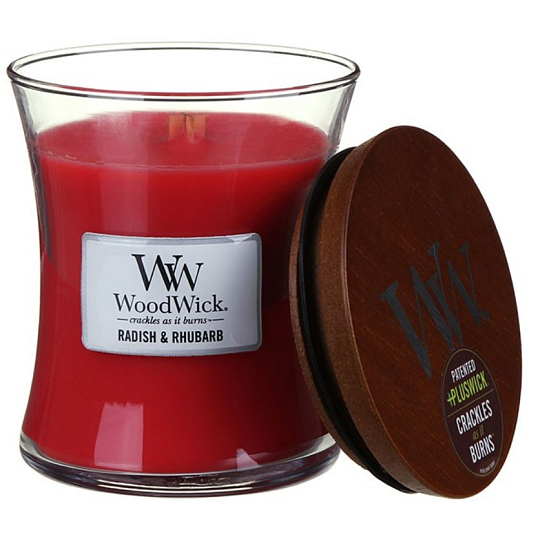 WoodWick Radish and Rhubarb - Ředkev a Rebarbora vonná svíčka s dřevěným knotem a víčkem sklo střední 275 g