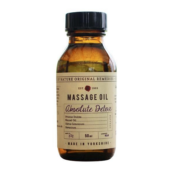 Fikkerts Absolute Detox masážní tělový olej s obsahem esenciálního oleje z fenyklu, citrónu, muškátu a olej ze sladkých mandlí 50 ml