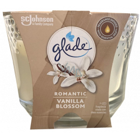 Glade Maxi Romantic Vanilla Blossom z aromatem waniliowego kwiatu świeca zapachowa w szkle, czas palenia do 52 godzin 224 g