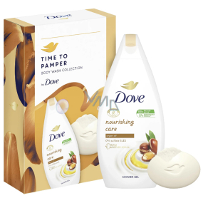 Dove Nourishing Care Argan Oil żel pod prysznic 250 ml + Nourishing Moroccan Argan Oil kremowe mydło w kostce z olejem arganowym 90 g, zestaw kosmetyczny