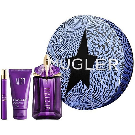 Thierry Mugler Alien woda perfumowana 60 ml + woda perfumowana 10 ml miniatura + mleczko do ciała 50 ml, zestaw prezentowy dla kobiet