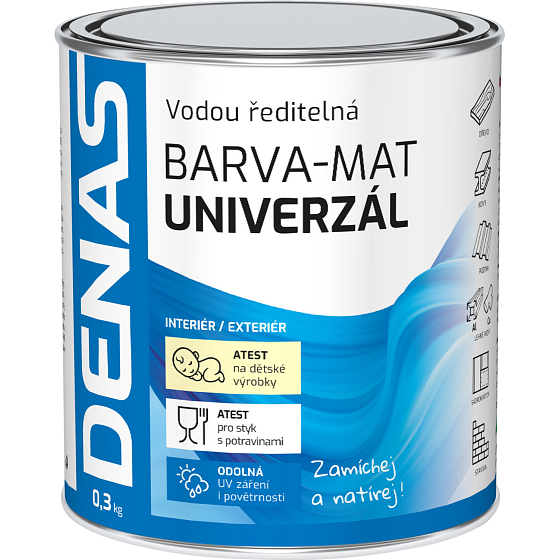 DENAS UNIWERSAL-MAT farba wykończeniowa do drewna, metalu i betonu, 0199 czarna, 0,3 kg