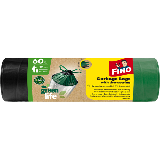 Fino Green Life recyklingowe worki PE na odpady, 63 × 72 cm, 60 l, 10 sztuk