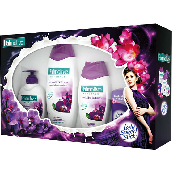 Palmolive Fialový dotek stick 45 g + tekuté mýdlo 300 ml + pěna do koupele 500 ml + sprchový gel 250 ml, kosmetická sada