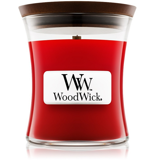 WoodWick Granat - Granatowe jabłko świeca zapachowa z drewnianym knotem i wieczkiem szkło mała 85 g