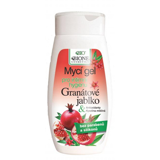 Bione Cosmetics Granátové jablko s antioxidanty a kyselinou mléčnou Intima tělové mýdlo pro moderní hygienu ženy 260 ml