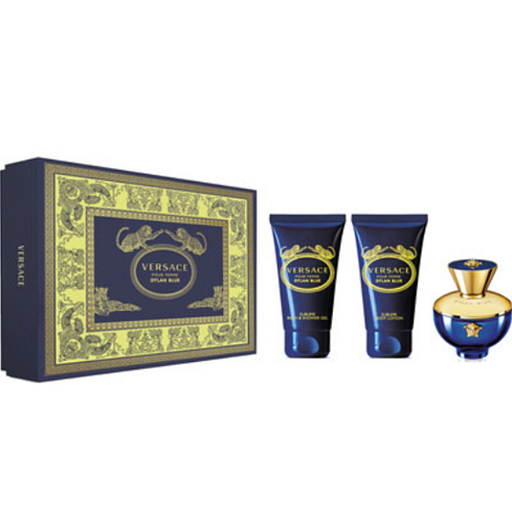 Versace Dylan Blue pour Femme parfémovaná voda pro ženy 50 ml + sprchový gel pro ženy 50 ml + tělové mléko 50 ml, dárková sada