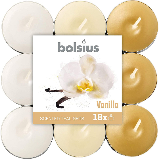 Bolsius Aromatic Vanilla - Vanilka vonné čajové svíčky 18 kusů, doba hoření 4 hodiny