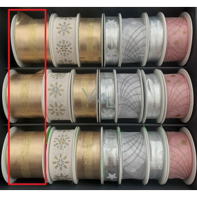 Nekupto Wstążka materiałowa świąteczna Złota z paskiem pośrodku 40 mm x 2 m