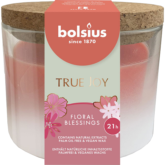 Bolsius True Joy Floral Blessings vonná svíčka ve skle s korkovým víčkem 80 x 75 mm, doba hoření 21 hodin