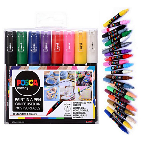 Posca Uniwersalny zestaw markerów akrylowych 0,7 - 1 mm Kolory podstawowe 8 sztuk PC-1M