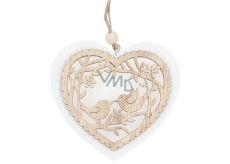 Srdce dřevěné s ptáčky na zavěšení 10 cm