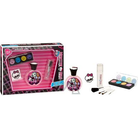 Mattel Monster High toaletní voda 50 ml + štěteček 4 kusy + lesk na rty 4 x 1,2 + tetování 1 kus, kosmetická sada