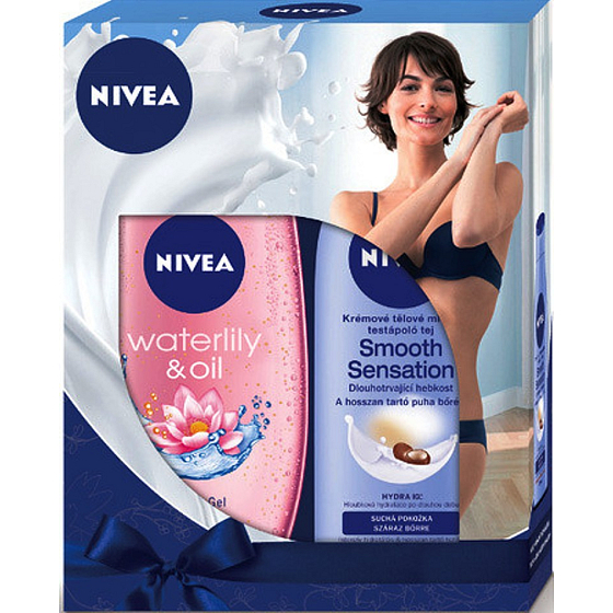 Nivea Smooth Sensation krémové tělové mléko pro suchou pokožku 250 ml + Waterlily & Oil sprchový gel 250 ml, pro ženy kosmetická sada