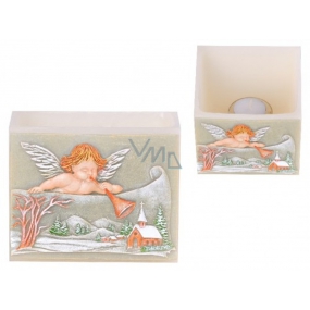 Candles Anděl s trumpetou lampion Kvádr svícen na čajovou svíčku 120 x 120 x 95 mm