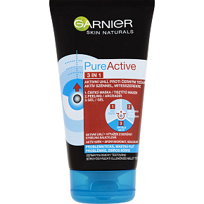 Garnier Skin Naturals Pure Active 3w1 węgiel aktywny przeciwko czarnym kropkom, 150 ml